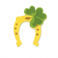 Cabochon Type Wooden Figurine / Horseshoe with Clover / 39x31x2 mm - 10 pieces