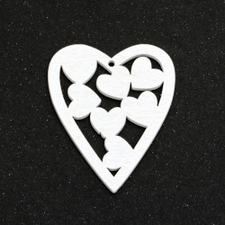 Pandantiv inima din lemn 48x40x2 mm gaură 1,5 mm culoare alb -5 bucăți