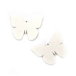 Pandantiv fluture din lemn 38x50x2 mm gaură 2 mm culoare alb -5 bucăți
