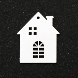 Κρεμαστό ξύλινο σπίτι 40x33x2 mm τρύπα 1 mm λευκό -5 τεμάχια