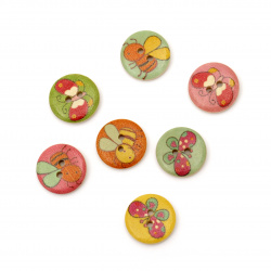 Round Wooden Button with Print for Handmade Children's Accessories, 18x4, Hole: 2 mm, MIX -10 pieces