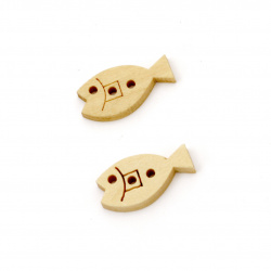 Fish shaped wooden button 19x10x3 mm hole 1 mm - 20 pieces