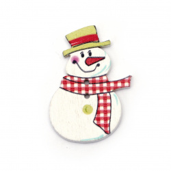 Wooden flat button Christmas snowman 36x23x2 mm hole 1 mm - 10 pieces