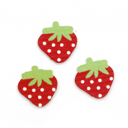 Wooden Ornament strawberry 20x18x3 mm type cabochon - 10 pieces