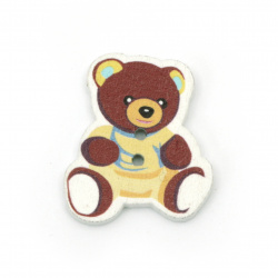 Bear wooden button, flat with print 27x23x3 hole 1.5 mm mix - 10 pieces