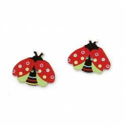Ladybug wooden button 20x25x2 mm hole 1.5 mm red - 10 pieces