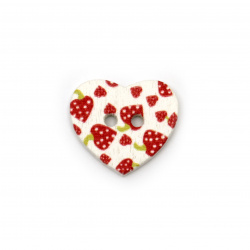 Heart wooden button, flat with print 25x22x3 mm hole 1.5 mm color - 10 pieces