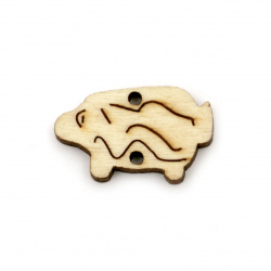 Wooden Embellishment pig 13x23x4 mm hole 1 mm - 10 pieces