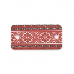Wooden Link Bead / Rectangle with Print of EMBROIDERY /  30x15x2 mm, Holes: 2.5 mm - 10 pieces