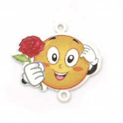 Wooden Connector Bead / Emoticon with Rose / 27x30x2 mm, Holes: 2 mm - 10 pieces