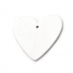 Pandantiv inima 50x48x2,5 mm orificiu 2,5 mm alb cu motive de Crăciun -5 buc