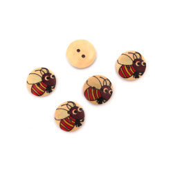Round wooden button, flat with print 18x4 mm hole 1.5 mm color - 10 pieces