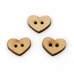 Heart wooden button 16x12x4 mm hole 1.5 mm wood color - 10 pieces