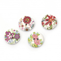 Round wooden button, flat with print 20x4 mm hole 2.5 mm mix - 10 pieces