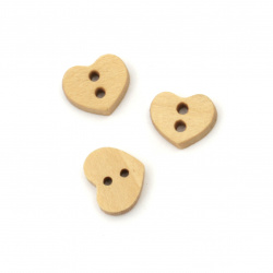 Heart wooden button 10x9x3 mm hole 1 mm wood color - 20 pieces