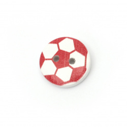 Round wooden button, flat with print 15x4 mm hole 2 mm red - 10 pieces