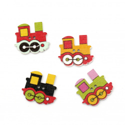 Locomotive shaped wooden button 22x25x2 mm hole 2 mm mix - 10 pieces
