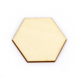 Wooden hexagon without hole 43x49.5x2.5 mm type cabochon color natural wood -10 pieces