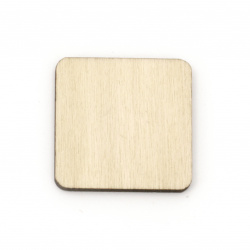 Wood square without hole 25x25x2.2 mm cabochon type, natural wood color -10 pieces