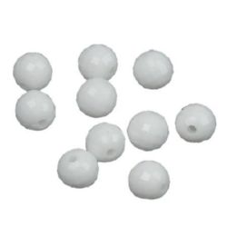 Faceted Ball-shaped Plastic Beads for Jewelry Making and Home Decor, 8 mm, Hole: 1.7 mm, White - 50 grams ~ 180 pieces