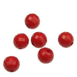 Faceted Ball-shaped Plastic Beads, 8 mm, Hole: 1.7 mm, Red - 50 grams ~ 180 pieces