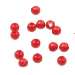Margele  bilă solidă 4 mm gaură 1 mm roșu - 50 grame ~ 1450 bucăți