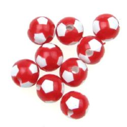 Two-tone Plastic Bead / Soccer Ball, 8 mm, Hole: 1.5 mm, Red and White -20 grams ~ 70 pieces