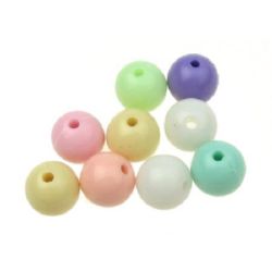 Pastel Solid Acrylic Ball, 10 mm, Hole: 2 mm,  MIX -50 grams ~90 pieces