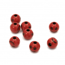 Acrylic Smiley Face Ball Bead / 10 mm, Hole: 2.5 mm / Red - 20 grams ~ 20 pieces