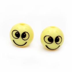 Plastic Happy Face Ball, 12 mm, Hole: 2 mm, Yellow -10 pieces