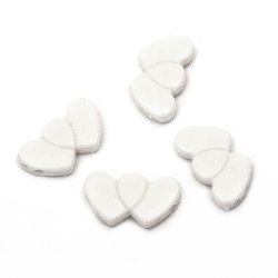 Acrylic hearts solid beads for jewelry making 30x17x6 mm two holes x 2.5 mm white - 50 grams ~ 25 pieces