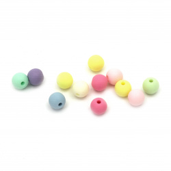 Plastic Ball with Rubber Coating, 10 mm, Hole: 2 mm, MIX / Pastel Colors -20 grams ~ 40 pieces