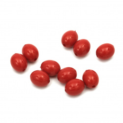 Solid Acrylic Oval Bead, 10x8 mm, Hole: 1 mm, Red -20 grams ~ 50 pieces