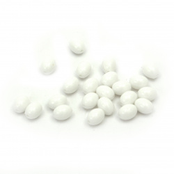 Χάντρες  πλαστικές οπάκ   οβάλ  8x6 mm τρύπα 1 mm λευκή -20 γραμμάρια ~ 120 τεμάχια