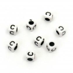 Two-tone Cube Bead  with Letter "C", 6 mm, Hole: 4 mm, White and Black -20 grams ~ 95 pieces