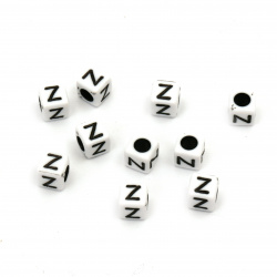 Two-tone Cube Bead with Letter "Z", 6 mm, Hole: 4 mm, White and Black -20 grams ~ 95 pieces