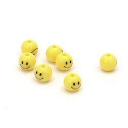 Мънисто топче усмивка 7.5 мм дупка 2 мм цвят жълт -20 грама ~74 броя