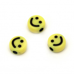 Round Flat Bead / Smiley Face, 9x5 mm, Hole: 2.5 mm, Yellow -20 grams ~ 66 pieces