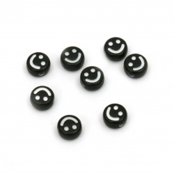 Cute Smile Coin Bead, 7x4 mm, Hole: 1.5 mm, Black -20 grams ~ 150 pieces