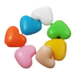 Bright Solid Acrylic Heart Bead, 19.5x23.5x10.5 mm, Hole: 2.5 mm, MIX -50 g ~ 17 pieces