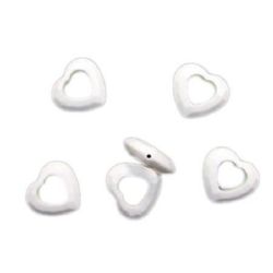 Acrylic heart solid bead for jewelry making, polyhedron 24x26x6 mm hole 2 mm white - 50 grams ~ 27 pieces