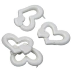 Openwork Plastic Heart Bead, 18x24x6 mm, Hole: 2 mm, White -50 grams