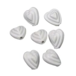 Margele inimă solidă 12x11x8 mm gaură 1 mm relief alb -50 grame ~ 100 bucăți
