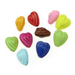 Embossed Heart-shaped Plastic Bead, 12x11x8 mm, MIX -50 grams