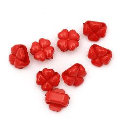 Acrylic clover solid bead for jewelry making 14x9 mm hole 11 mm red - 50 grams ~ 75 pieces