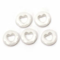 Acrylic round heart solid bead for jewelry making 18x5.5 mm hole 12 mm white - 50 grams ~ 75 pieces