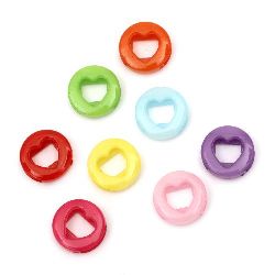 Acrylic round heart solid bead for jewelry making 18x5.5 mm hole 12 mm mixed colors - 50 grams ~ 75 pieces