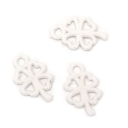 Acrylic clover pendant solid for jewelry making 25x15x2.5 mm hole 3 mm white - 50 grams ~ 105 pieces