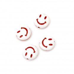 Χαμόγελο, χάντρα 13,5x5 mm τρύπα 1 mm λευκό και κόκκινο -50 γραμμάρια ~ 85 τεμάχια