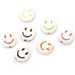 Money-shaped smiley face beads, 13x5 mm, hole 2 mm, colorful - 20 grams, approximately 38 pieces